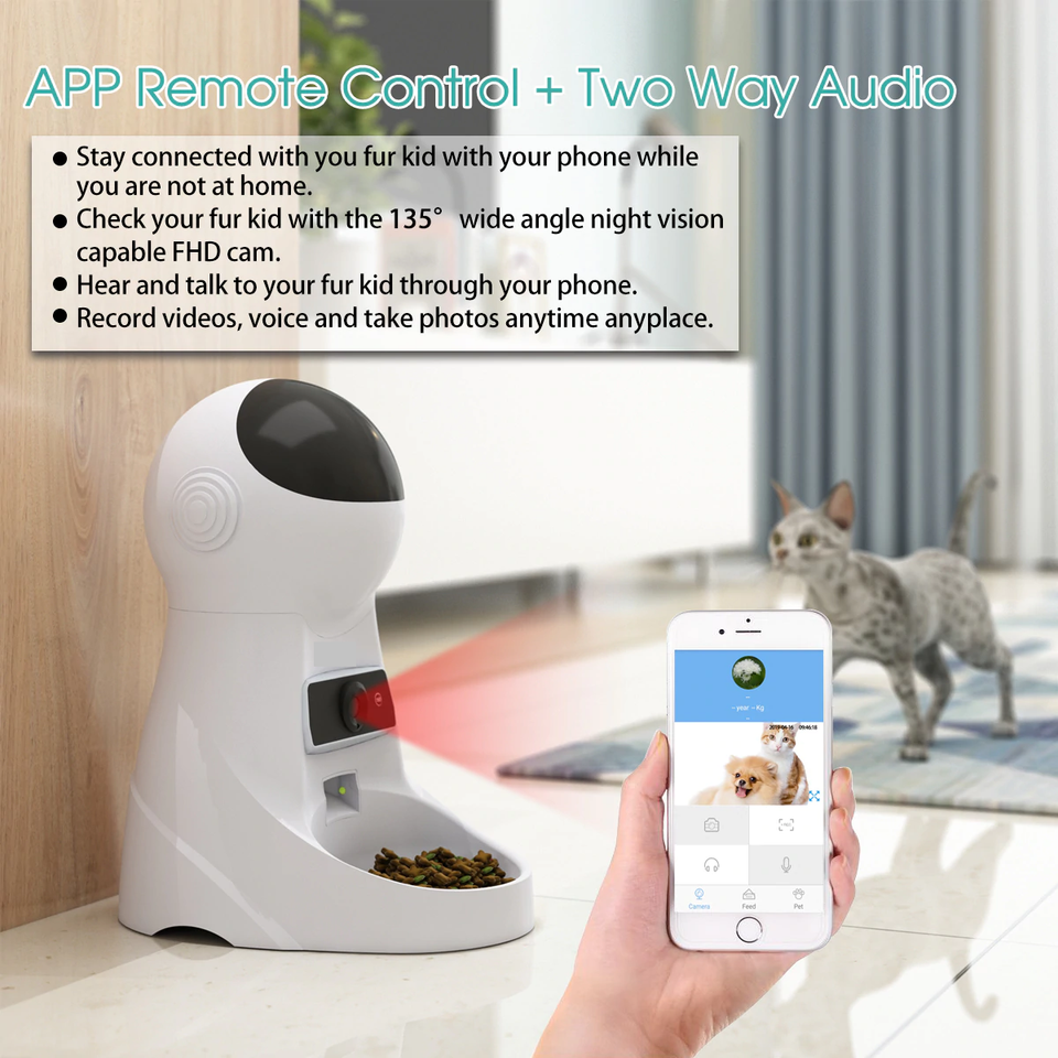 Alimentador automático para mascotas con Wifi, cámara HD y App móvil